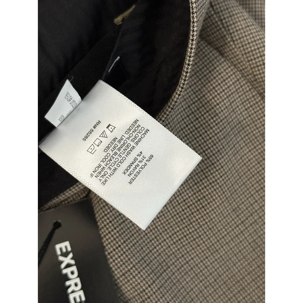 NWT Express Mens Houndstooth Extra Slim Fit Cropped Pleated Dress Pants 36WX29L